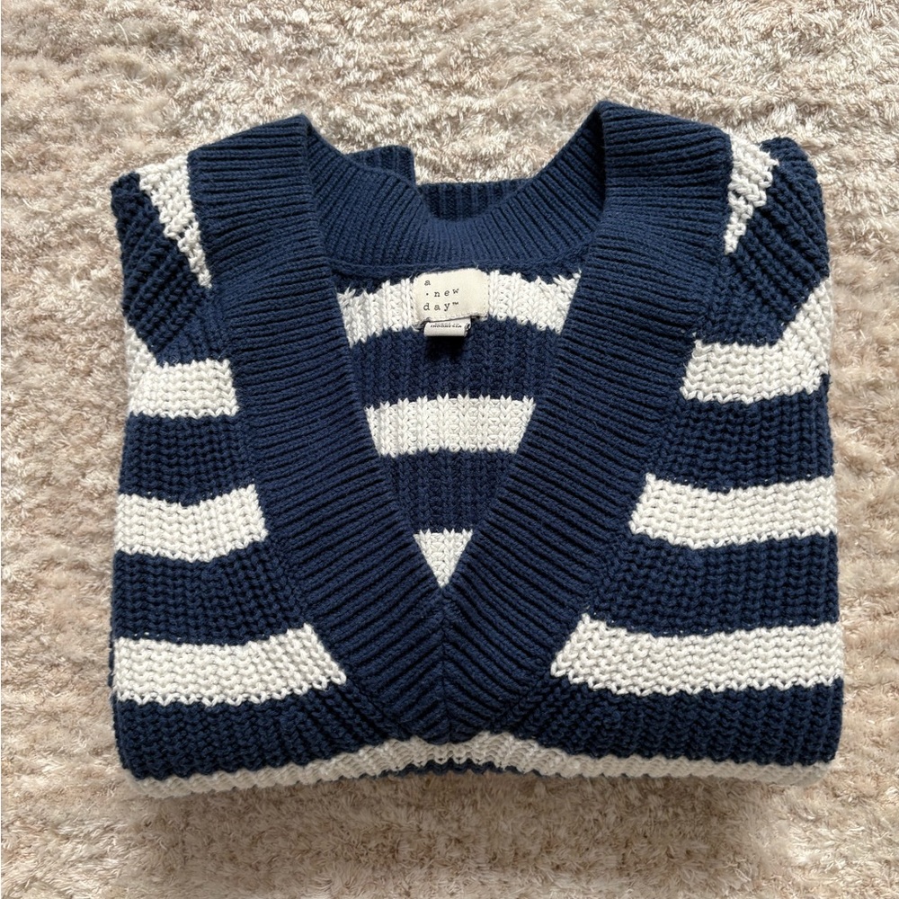 Women’s A New Day Blue and White Striped Knit Sweater